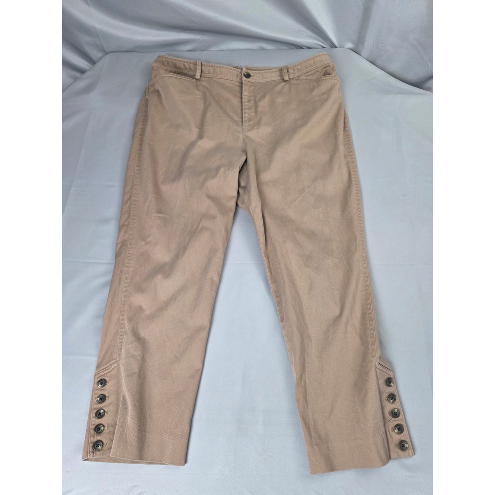 Lauren Ralph Lauren Subdued Pink Button Hem Cropped Pants Size 14 Stretch Chino